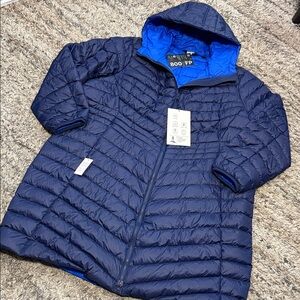 NWT Lands' End womens down ultralight packable coat Navy Puffer sz 2X (20W-22W)